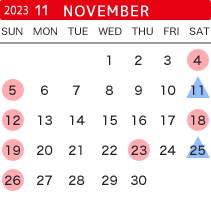 2023年11月の開館カレンダー